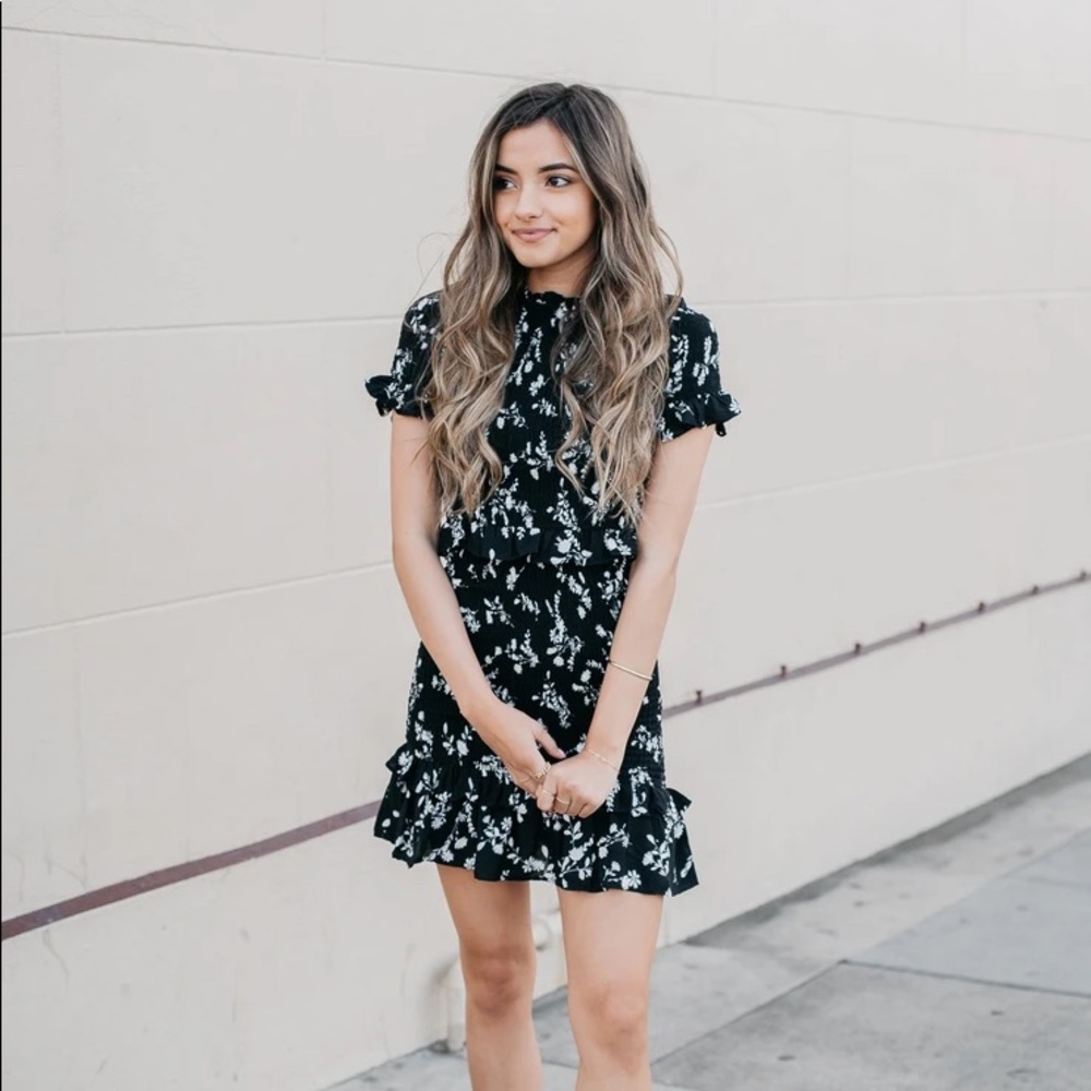 Olivaceous Floral Black & White Dress